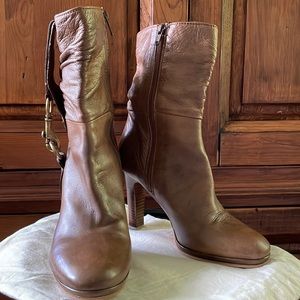 COACH Vintage Mid Calf Light Brown Leather High Heel Boot.